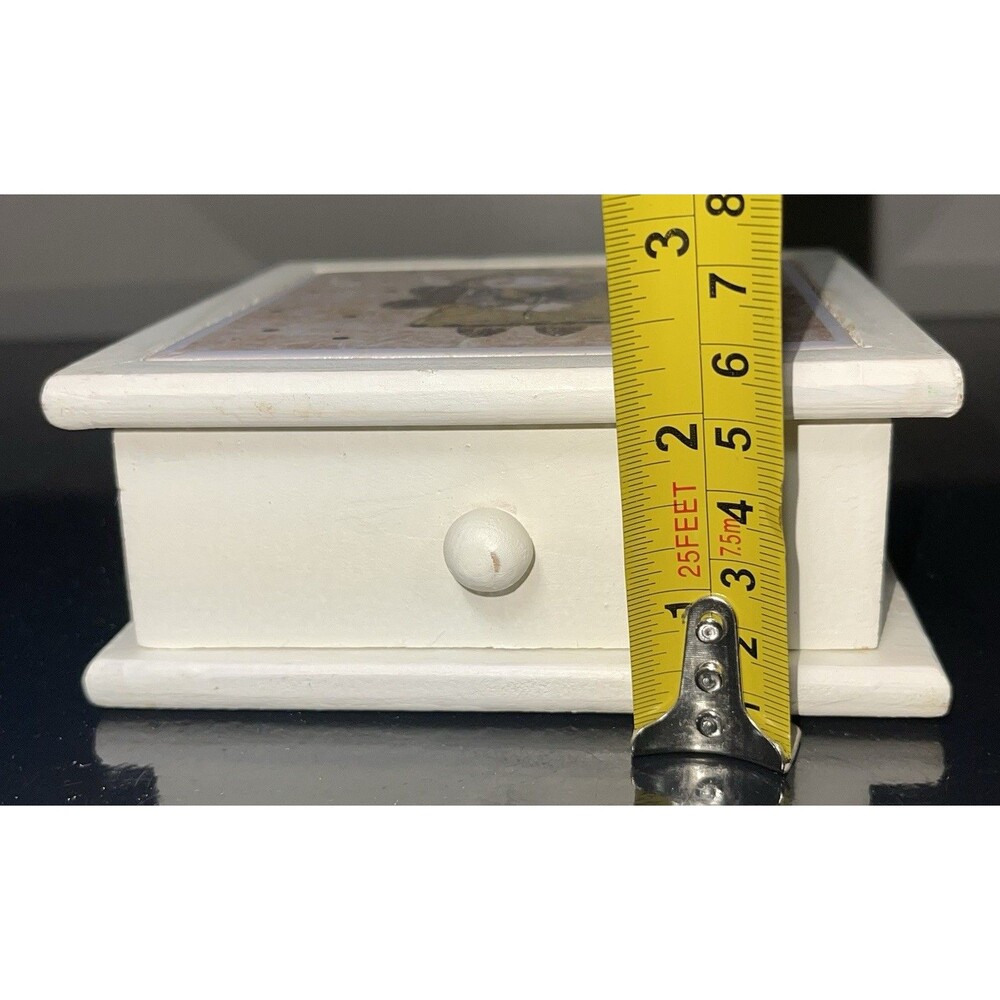 Trinket Jewelry Box Wood With Inlay Angel On Top - Picture 12 of 12
